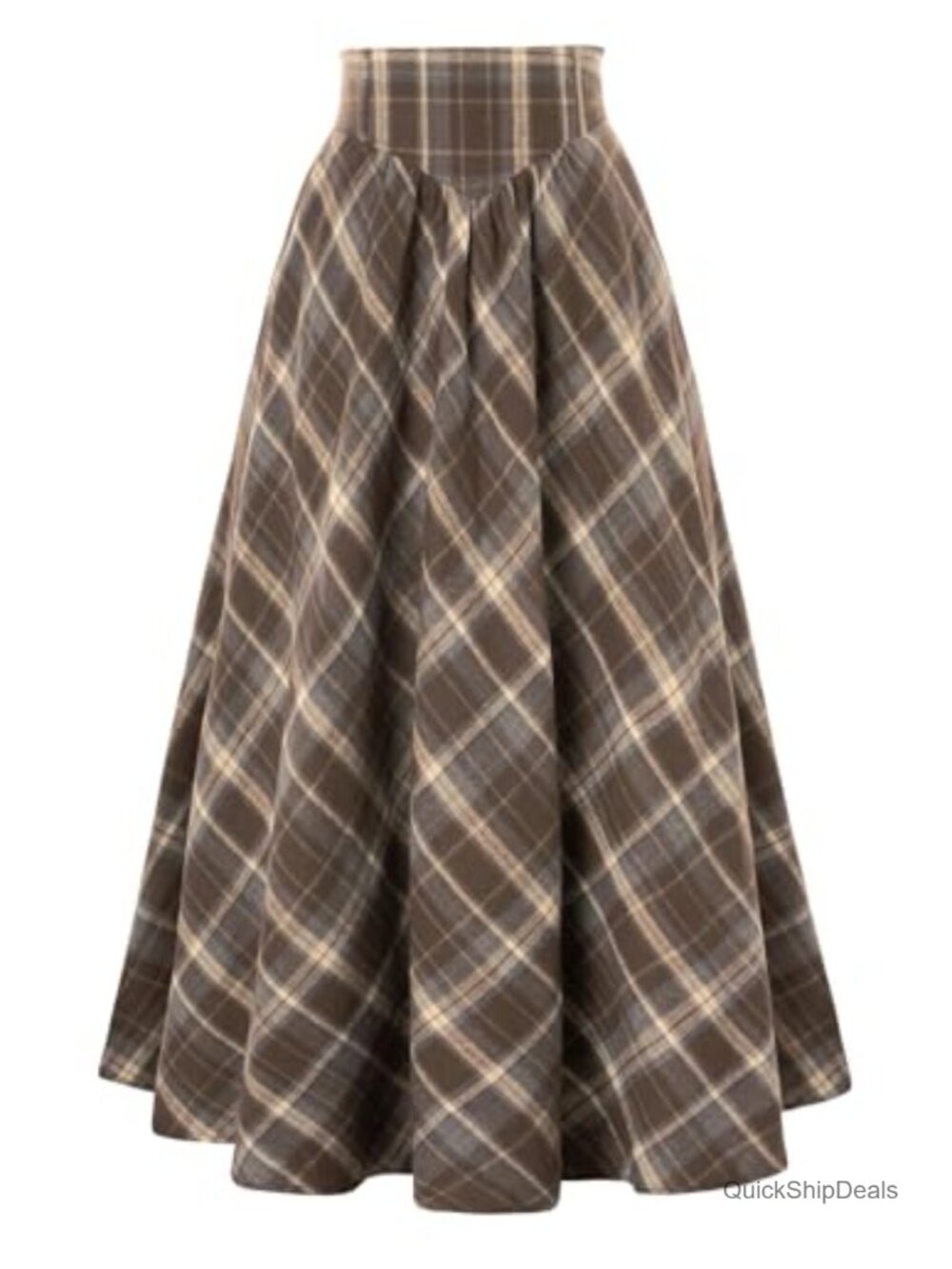 Plaid Maxi Skirt A-Line High Rise Elastic Waist Side Pockets Renaissance